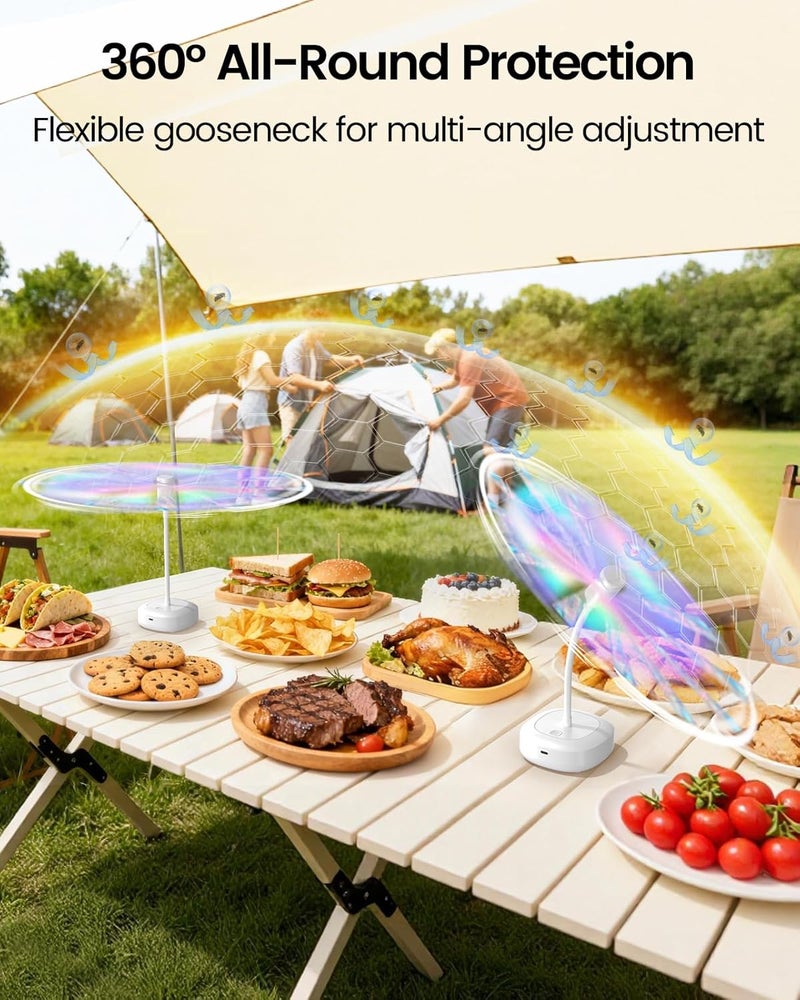 Edvision 4 Pack Food Table Fan, 2000mAh USB Powered Rechargeable Food Fan, Portable Fan with Flexible Goose-Neck and Soft Blades for BBQ, Patio, Party (White) - Image 4